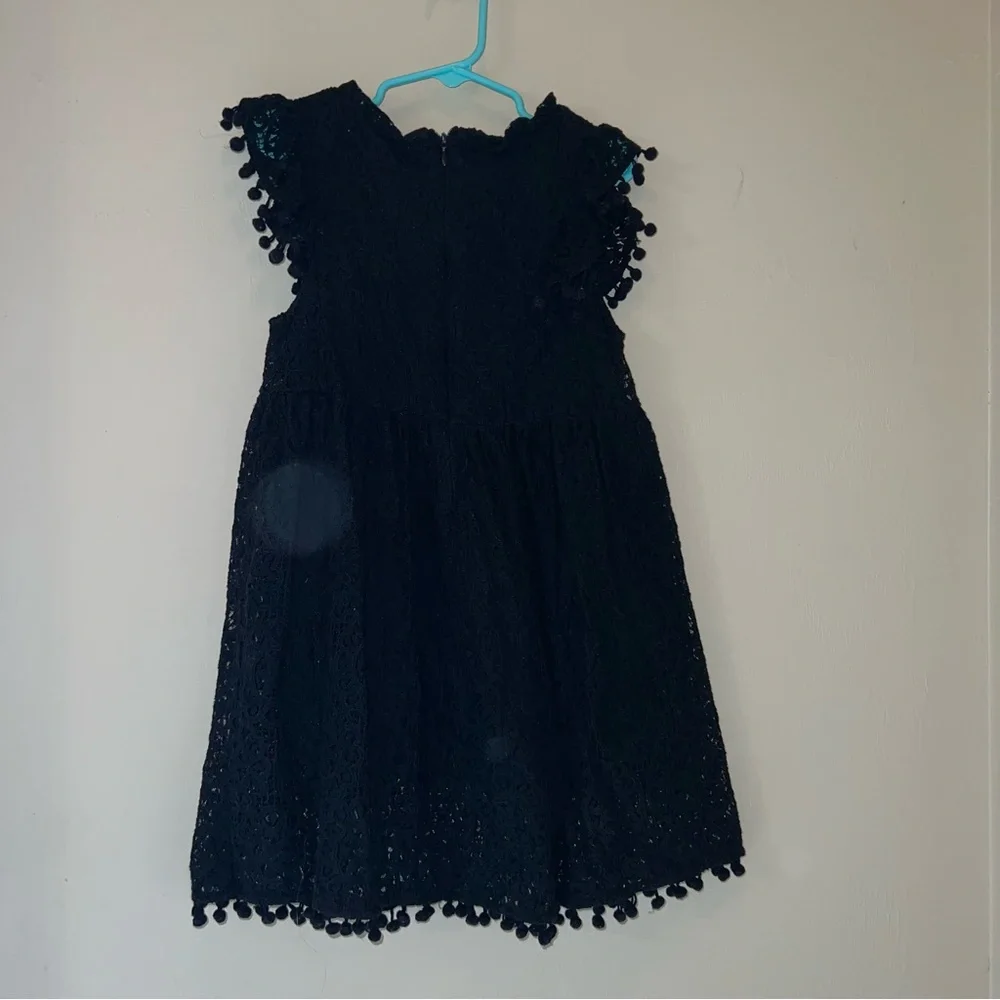 Black Lace Pom-Trim Dress